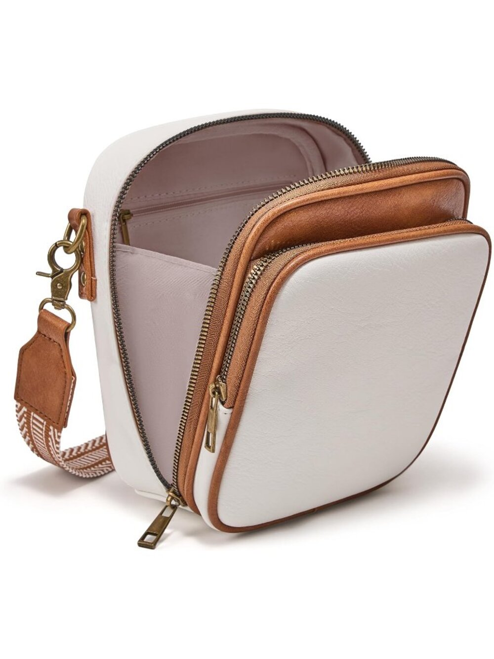 Women Minimalist White Vegan Leather Crossbody Handbag Anti-theft Shoulder Purse